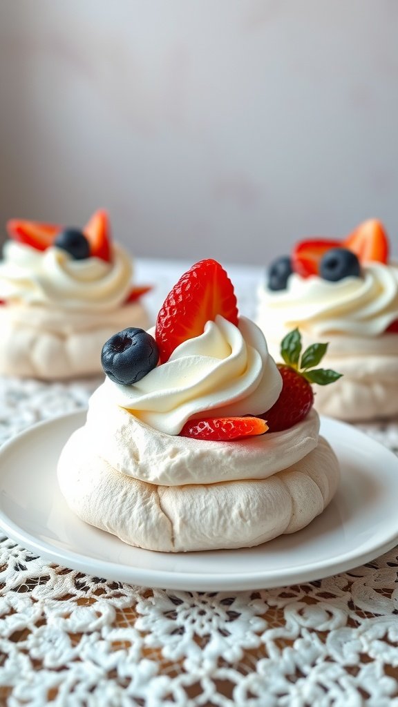 29 Delightful Mini Desserts Perfect for Weddings Mini pavlovas topped with whipped cream and fresh berries