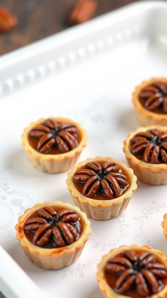 29 Irresistible Mini Desserts Perfect for Any Party Mini Pecan Pie Tartlets arranged neatly on a platter.