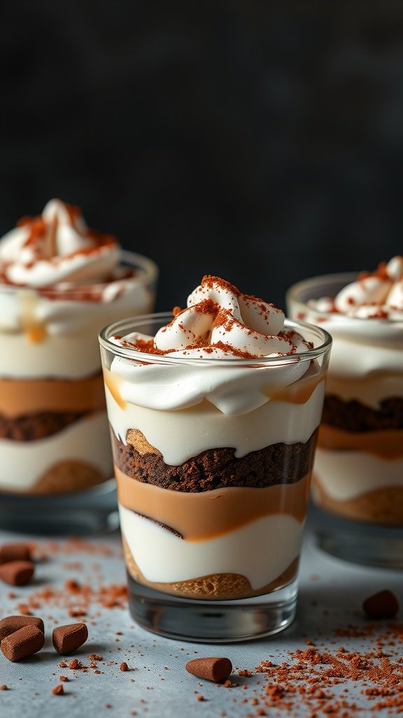 29 Irresistible Mini Desserts Perfect for Any Party Delicious mini tiramisu cups layered with mascarpone cream and coffee-soaked ladyfingers.