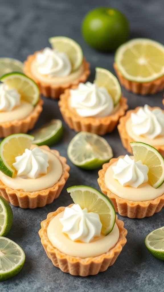 29 Delightful Mini Desserts Perfect for Weddings Miniature Key Lime Pies topped with whipped cream and lime slices