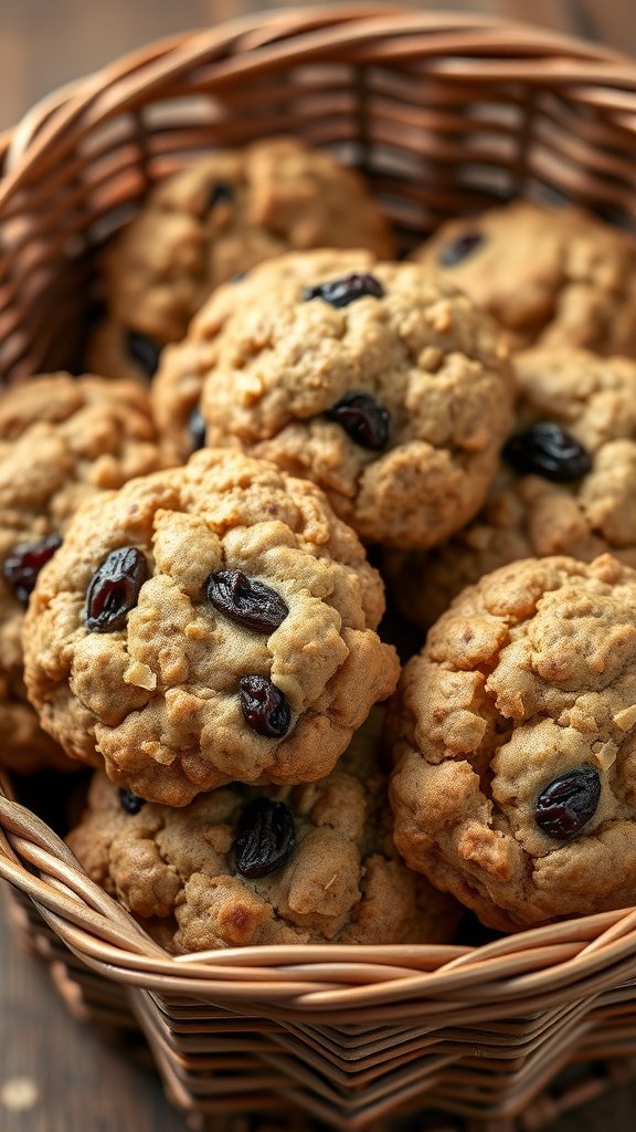 27 Delightful Easter Cookie Recipes to Celebrate the Season A basket of homemade oatmeal raisin cookies with a golden-brown color, showcasing a chewy texture and sweet raisins.