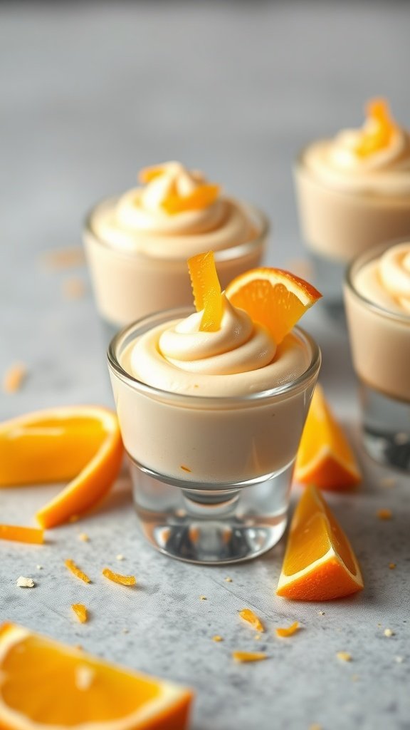 29 Delightful Mini Desserts Perfect for Weddings Orange Creamsicle Mini Cups with orange slices and zest