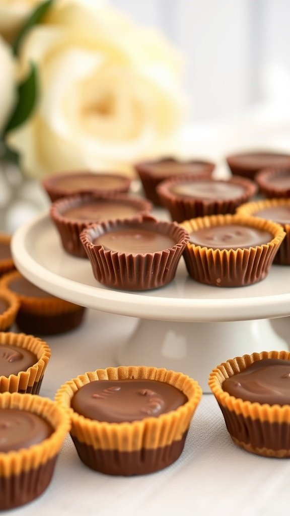 29 Delightful Mini Desserts Perfect for Weddings Peanut butter and chocolate cups arranged on a plate, perfect for mini desserts at weddings.