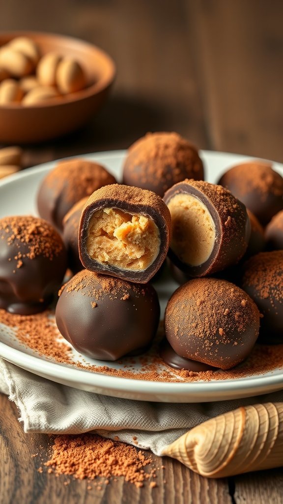 29 Irresistible Mini Desserts Perfect for Any Party Delicious peanut butter chocolate truffles on a plate.