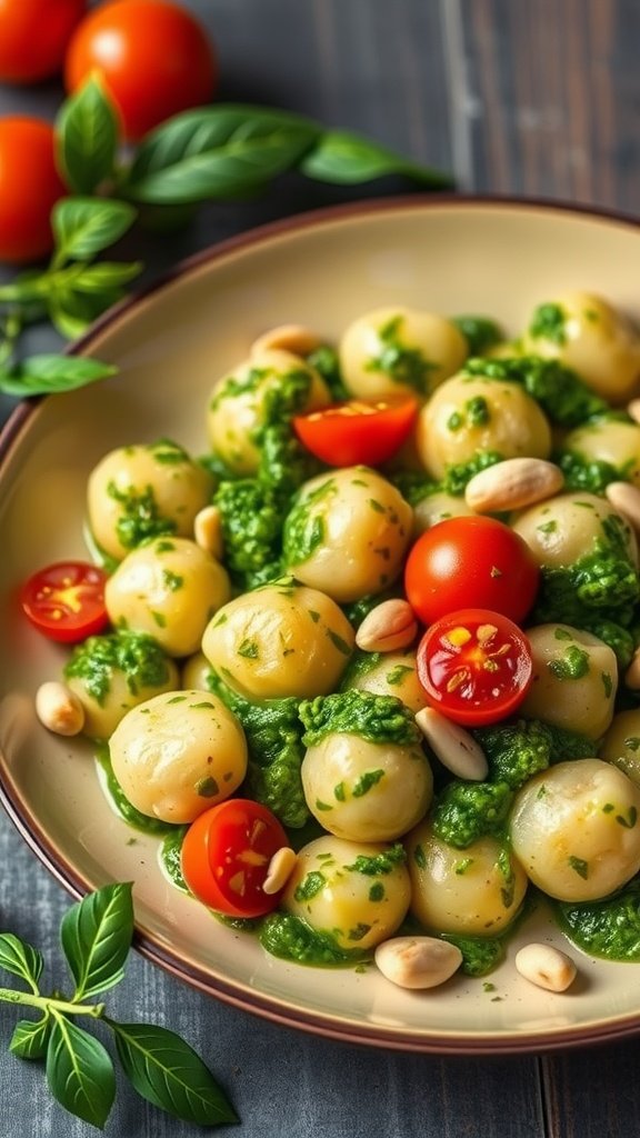 35 Delectable Gnocchi Recipes to Satisfy Your Cravings A plate of gnocchi with basil pesto and cherry tomatoes