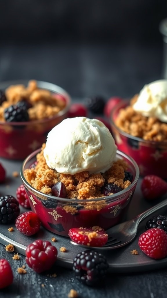 29 Irresistible Mini Desserts You Need to Try Delicious petite berry crumbles in small bowls, topped with ice cream and surrounded by fresh berries.