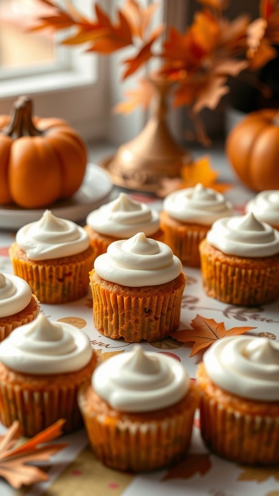 29 Irresistible Mini Desserts You Need to Try Mini pumpkin spice cakes topped with cream cheese frosting, decorated for fall.
