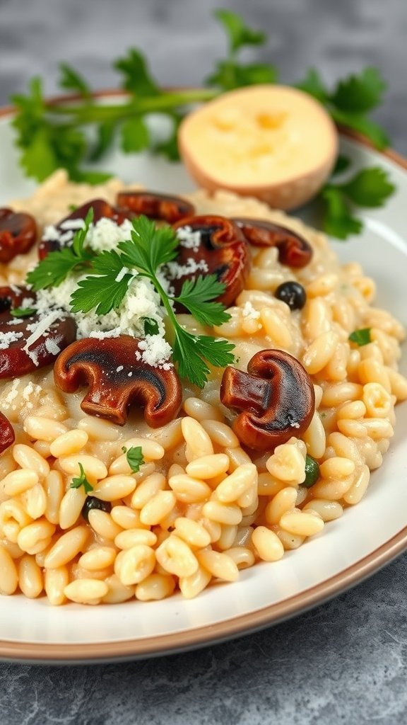 27 Delicious Sunday Dinner Ideas for Your Family Table A plate of creamy mushroom risotto garnished with parsley and cheese. Sunday Dinner