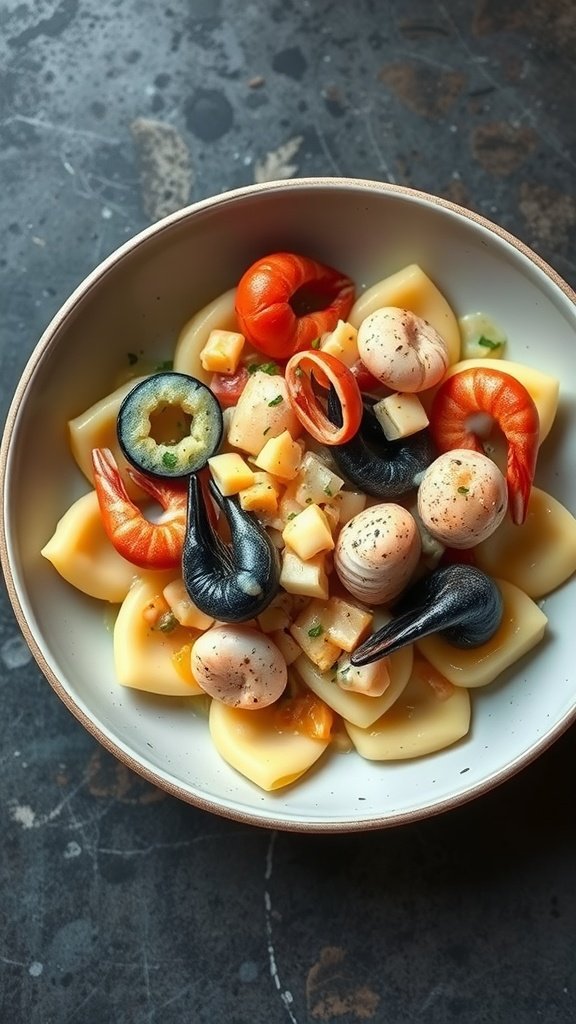 35 Delectable Gnocchi Recipes to Satisfy Your Cravings A bowl of seafood gnocchi with lemon cream sauce featuring shrimp, scallops, and mussels.