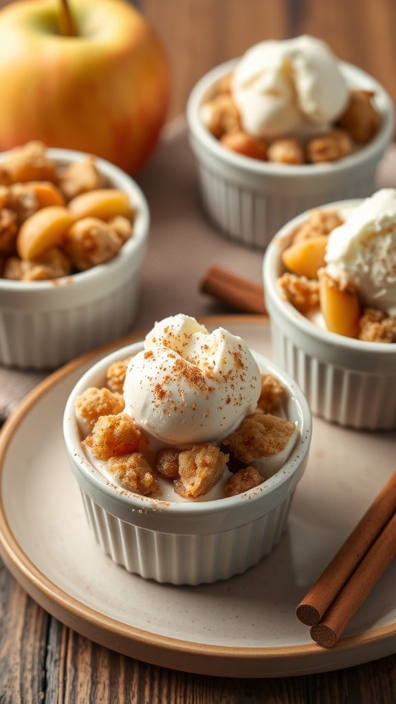 29 Irresistible Mini Desserts Perfect for Any Party Spiced Apple Crisp Bites served in ramekins with a crispy topping and garnished with whipped cream