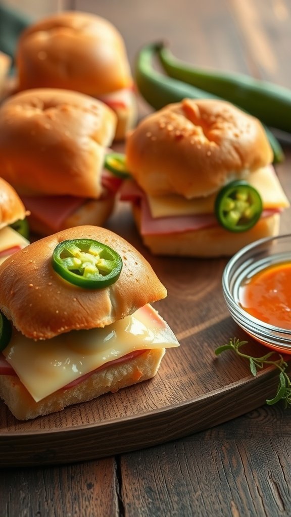 35 Irresistible Ham and Cheese Slider Recipes You’ll Love Spicy jalapeño ham sliders on a wooden platter