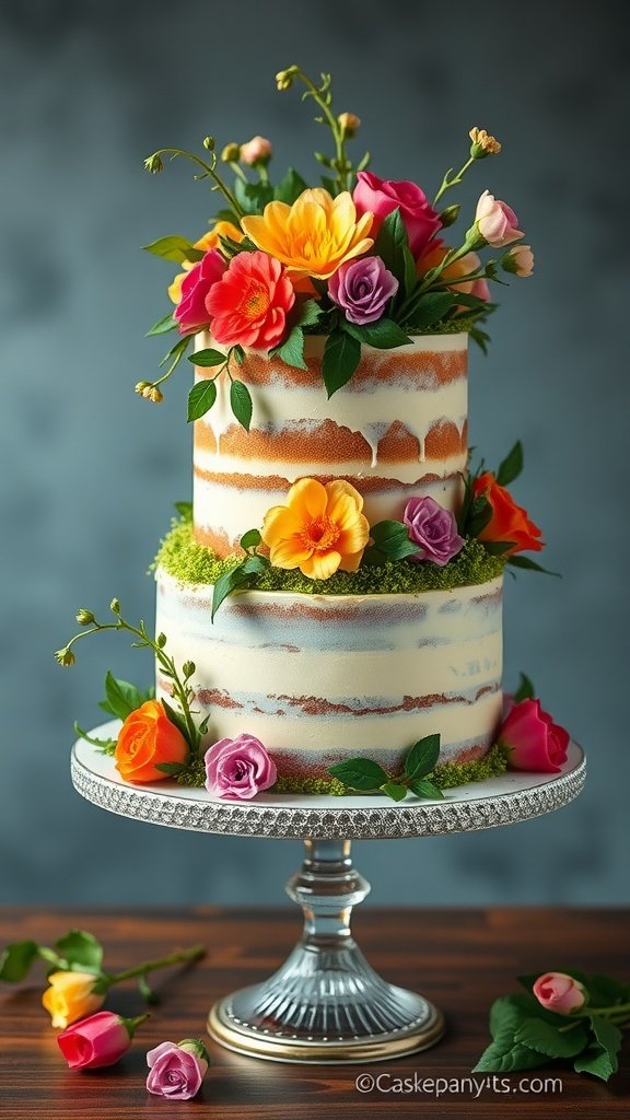 27 Delightful Easter Cake Ideas to Celebrate Spring A beautifully decorated spring garden layer cake with colorful flowers and greenery.