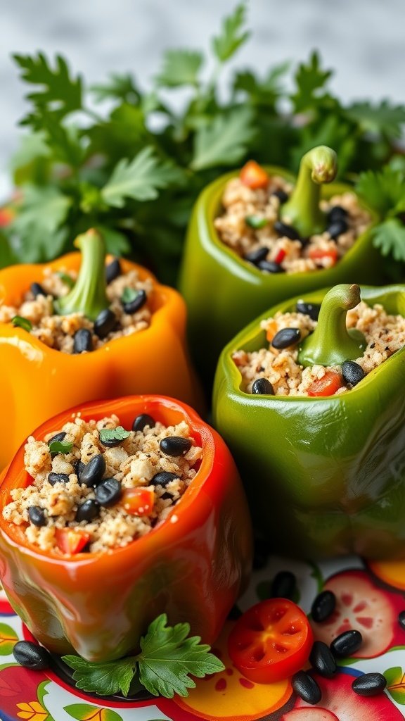 27 Delicious Sunday Dinner Ideas for Your Family Table Stuffed bell peppers filled with quinoa, black beans, and veggies, garnished with fresh herbs.
