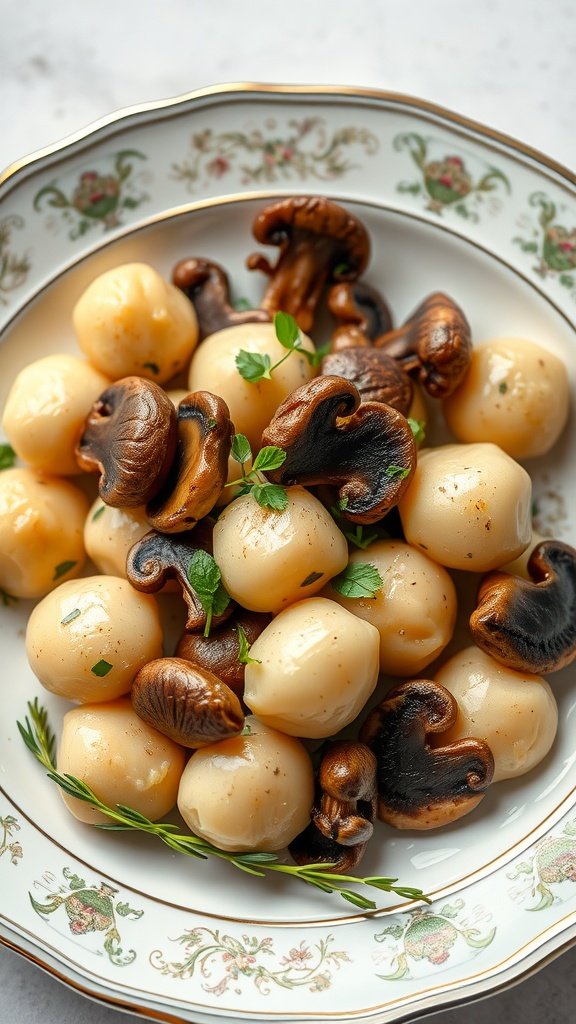35 Delectable Gnocchi Recipes to Satisfy Your Cravings Truffle gnocchi served with sautéed mushrooms and garnished with fresh herbs.