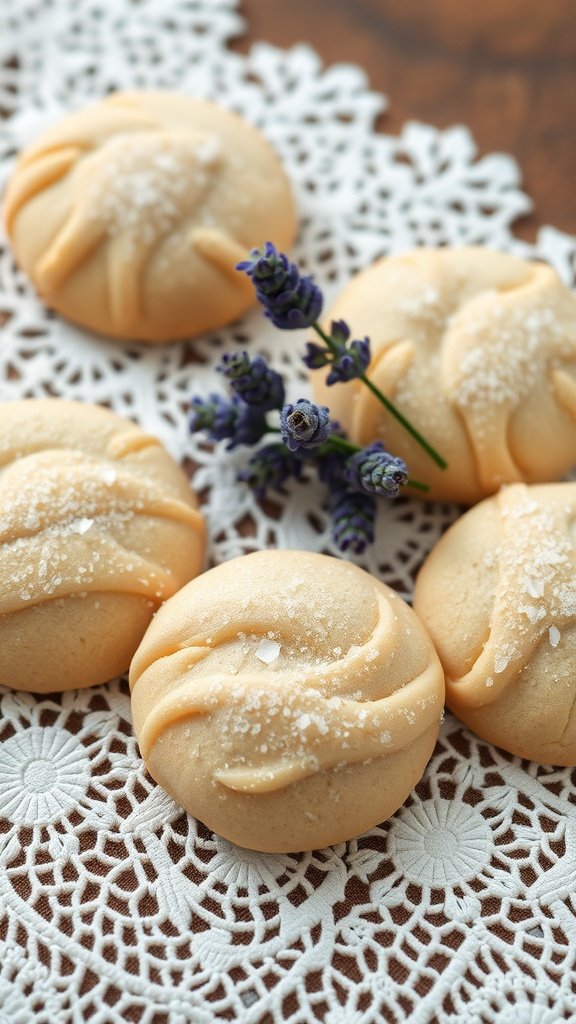 27 Delightful Easter Cookie Recipes to Celebrate the Season Vanilla bean cookies decorated with lavender sugar on a lace doily.