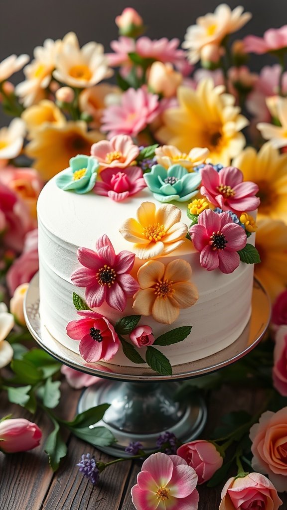 27 Delightful Easter Cake Ideas to Celebrate Spring Vanilla Buttercream Flower Cake decorated with colorful flowers.