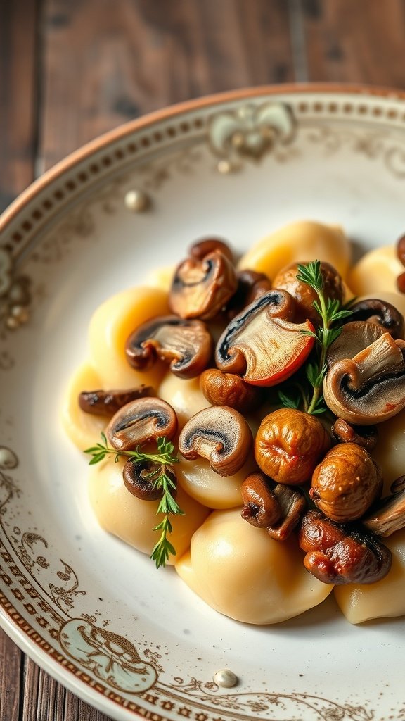 35 Delectable Gnocchi Recipes to Satisfy Your Cravings Plate of wild mushroom gnocchi with thyme