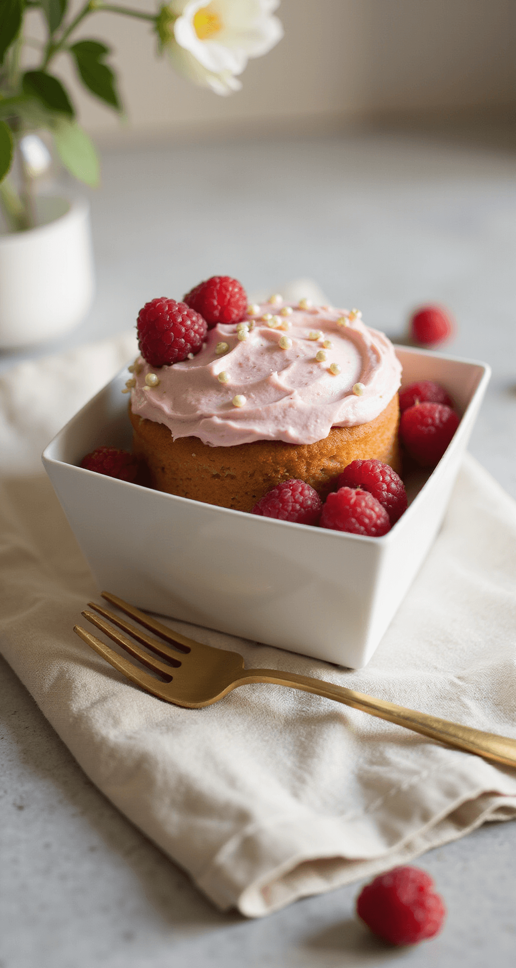 Bento Box Cake: The Adorable Mini Celebration Cake That Fits Perfectly in a Lunchbox Close-up of a mini bento box cake with smooth pastel pink buttercream, decorated with pearlescent sprinkles and fresh raspberries, set in a minimal white container with a vintage fork on a linen napkin.