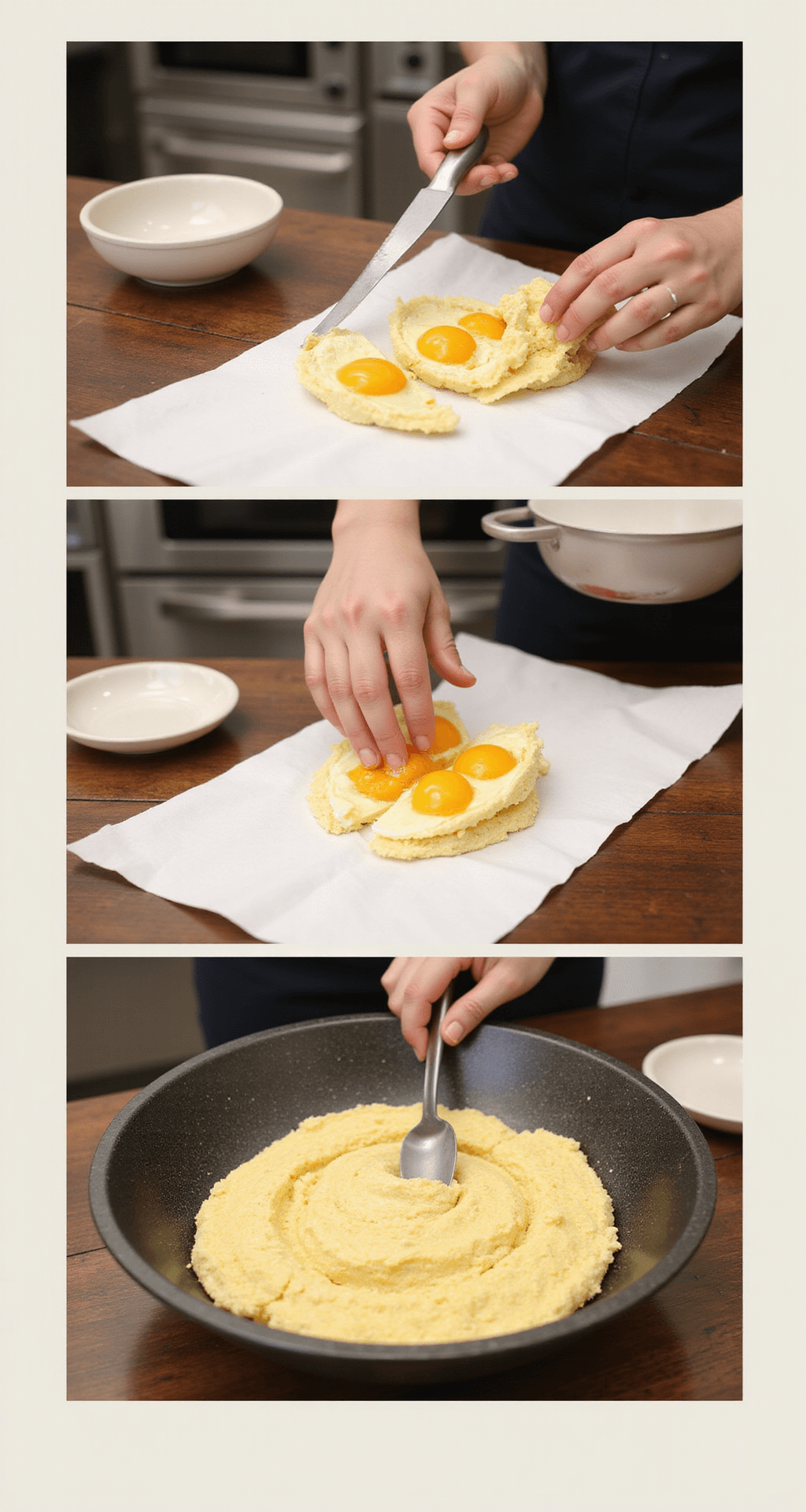 KOREAN EGG BREAD (GYERAN-PPANG): STREET FOOD MAGIC IN YOUR KITCHEN A kitchen scene displaying the preparation of Korean egg bread, featuring a skillet with batter pouring, colorful ingredients, and cooking utensils.