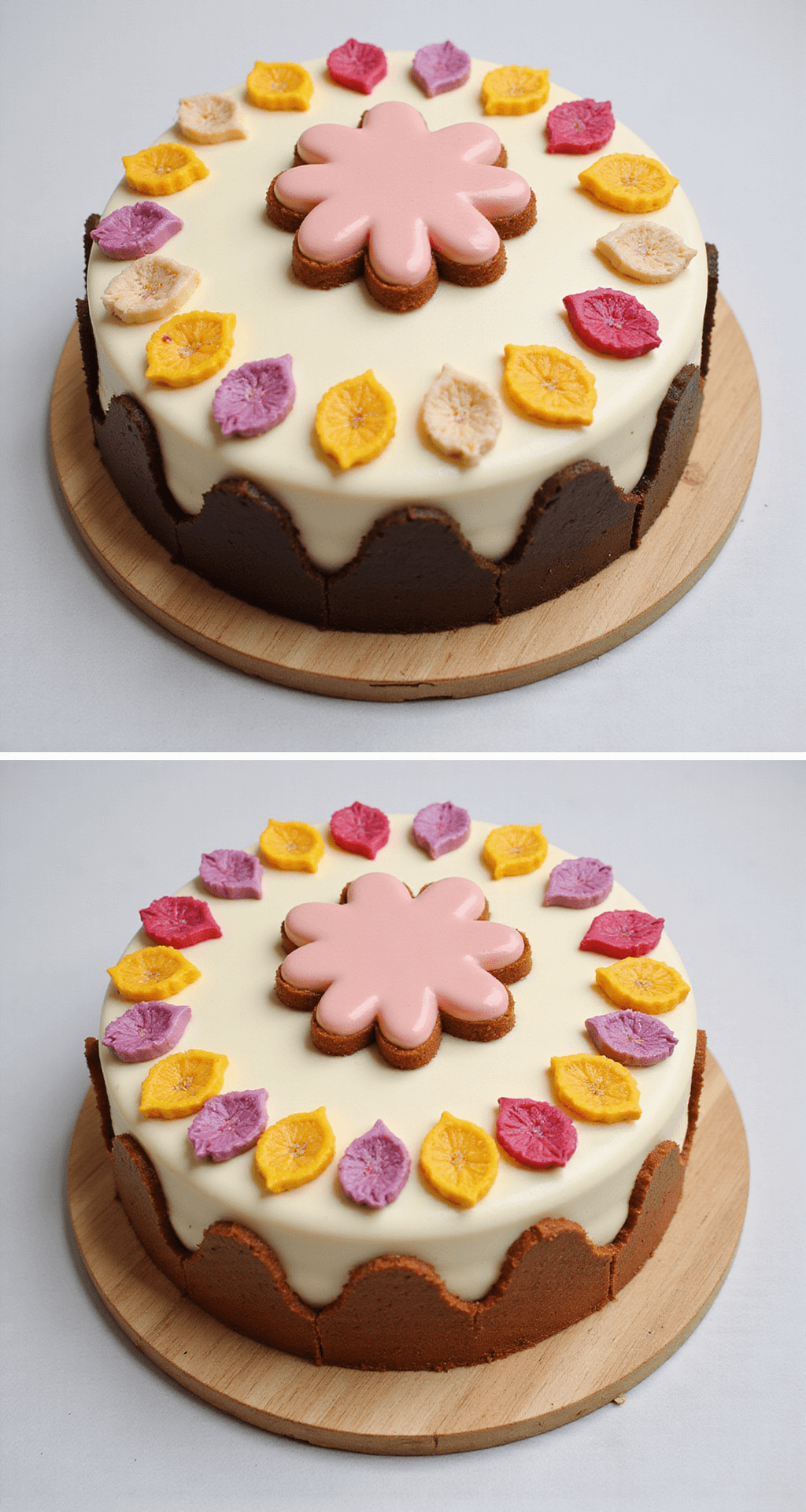 Cake Bento - Adorable Mini Cake Perfection A bento-style cake box featuring a beautifully decorated cake with intricate designs and vibrant colors, presented as a final display.