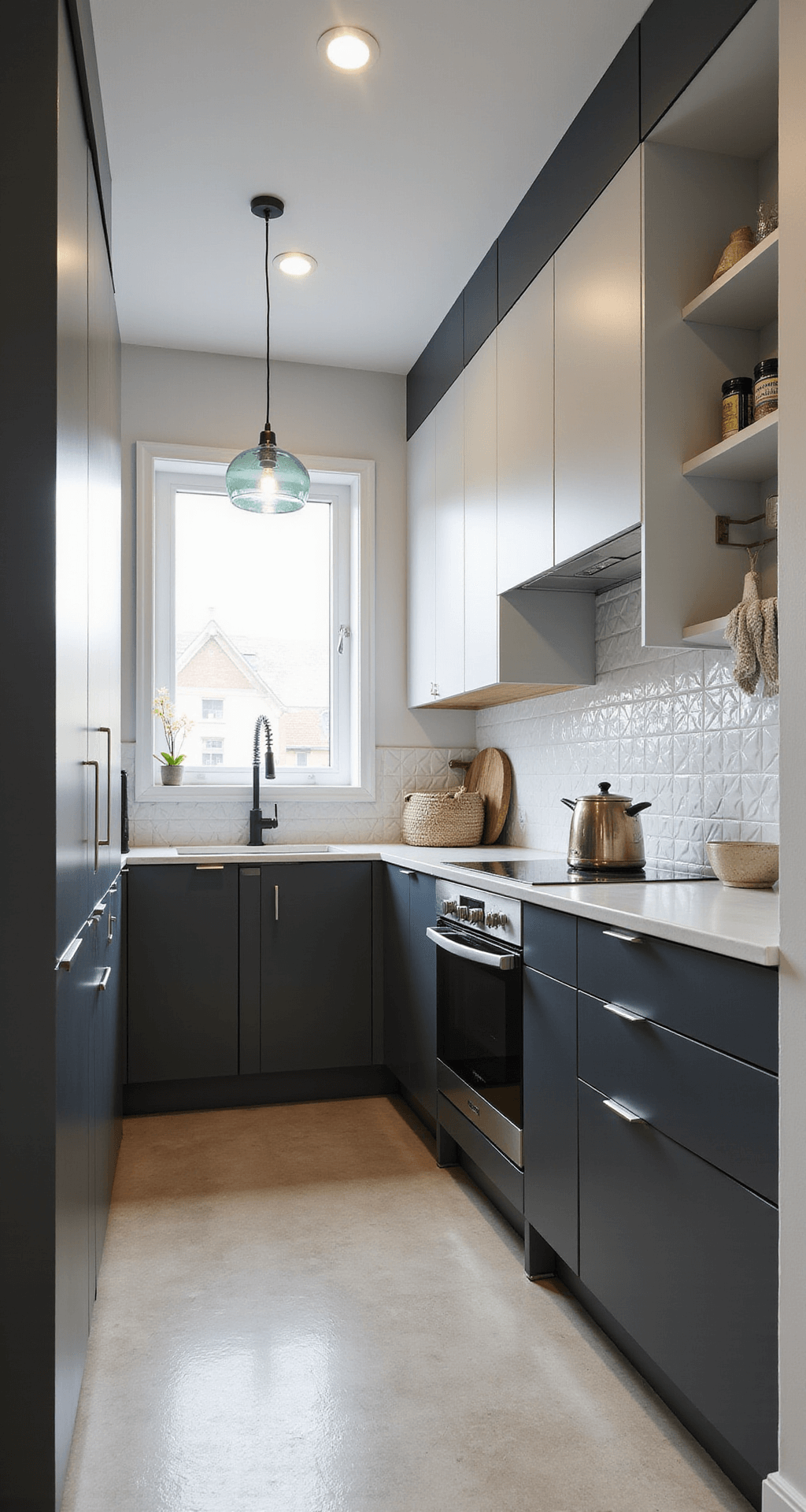 Modular Kitchen Cabinets: The Ultimate Guide to Transforming Your Cooking Space with Style and Efficiency A contemporary small kitchen featuring a compact layout with two-tone modular cabinets, a slim peninsula with a breakfast bar, and clever storage solutions. Natural morning light illuminates the space, highlighting geometric tiles and metallic accents.