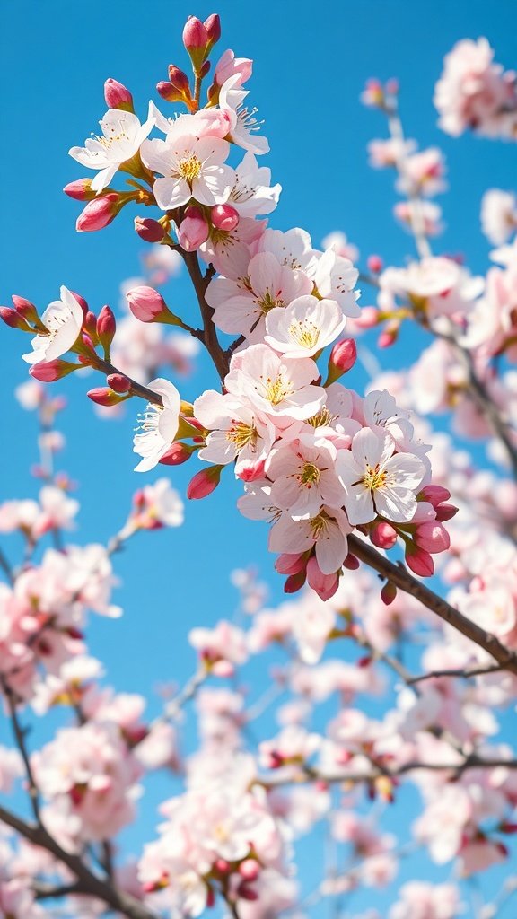 35 Stunning Apple Wallpapers for Your Device Close-up of apple blossoms against a clear blue sky