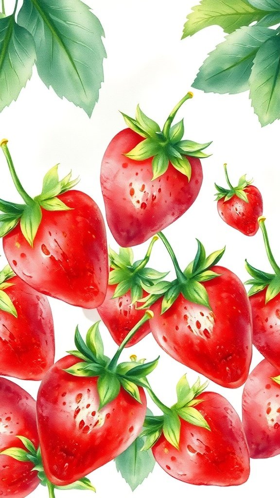 35 Stunning Strawberry Wallpaper Designs for a Fresh Look Watercolor illustration of strawberries and leaves