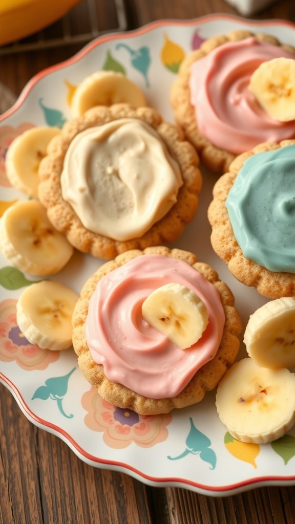 25 Creative Gender Reveal Cookie Ideas to Celebrate Your Big News Plate of banana cream gender reveal cookies with pink and blue frosting