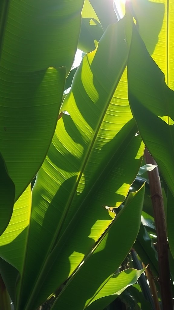 25 Creative Banana Wallpaper Designs for Your Phone Sunlight shining through large banana leaves