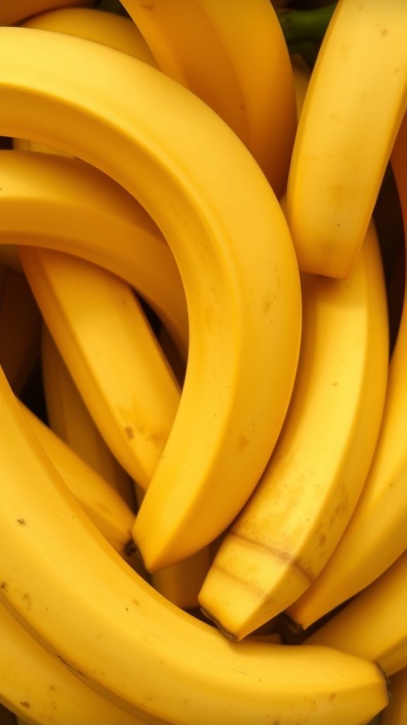 25 Creative Banana Wallpaper Designs for Your Phone Close-up of a bunch of yellow bananas showing their smooth textures.