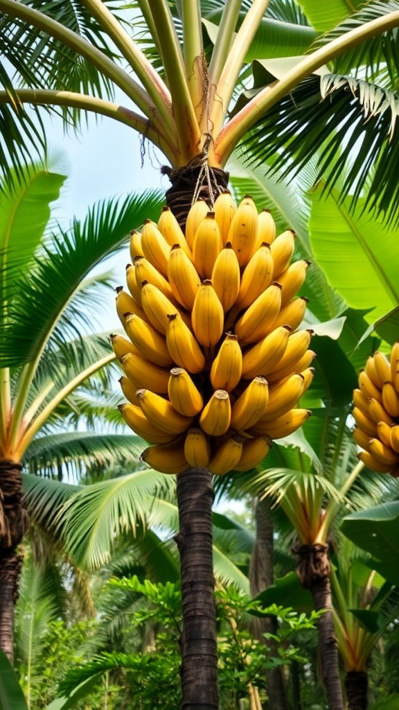 25 Creative Banana Wallpaper Designs for Your Phone A banana tree with a bunch of ripe bananas surrounded by lush green leaves.