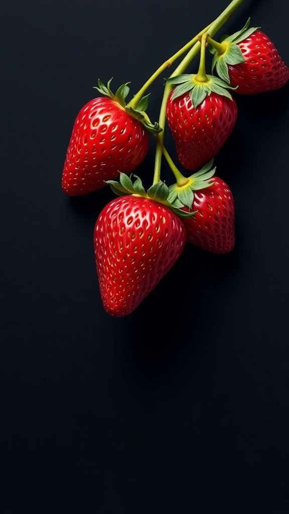 35 Stunning Strawberry Wallpaper Designs for a Fresh Look A close-up of fresh strawberries on a dark background.