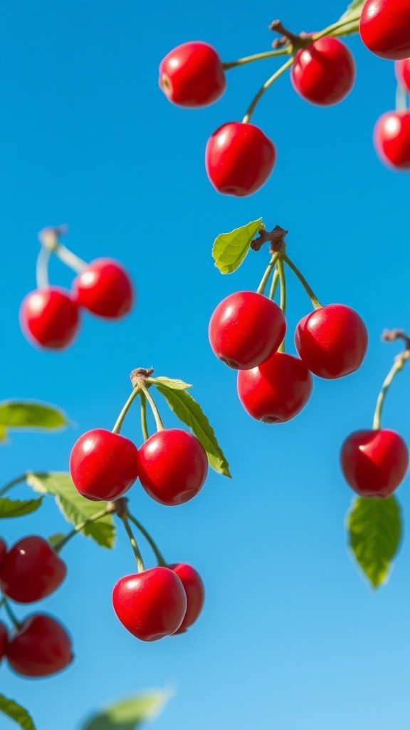 25 Stunning Cherry Wallpaper Designs for Your Phone Red cherries hanging against a clear blue sky