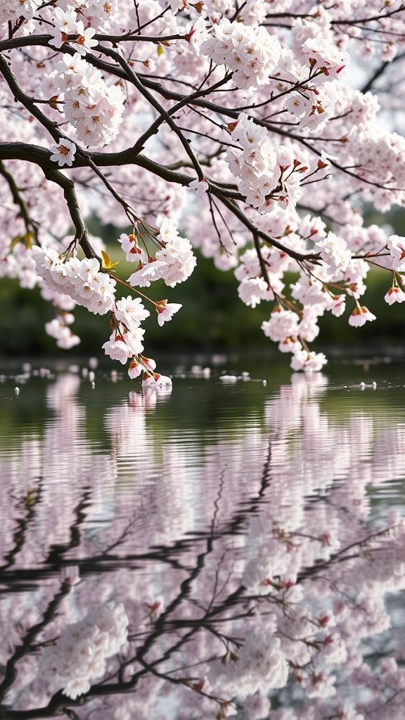 25 Stunning Cherry Wallpaper Designs for Your Phone Cherry blossoms reflecting on calm water