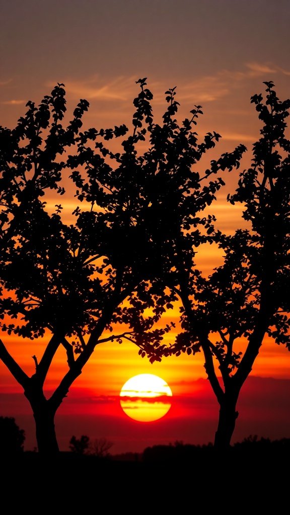 25 Stunning Cherry Wallpaper Designs for Your Phone Silhouettes of cherry trees against a vibrant sunset sky