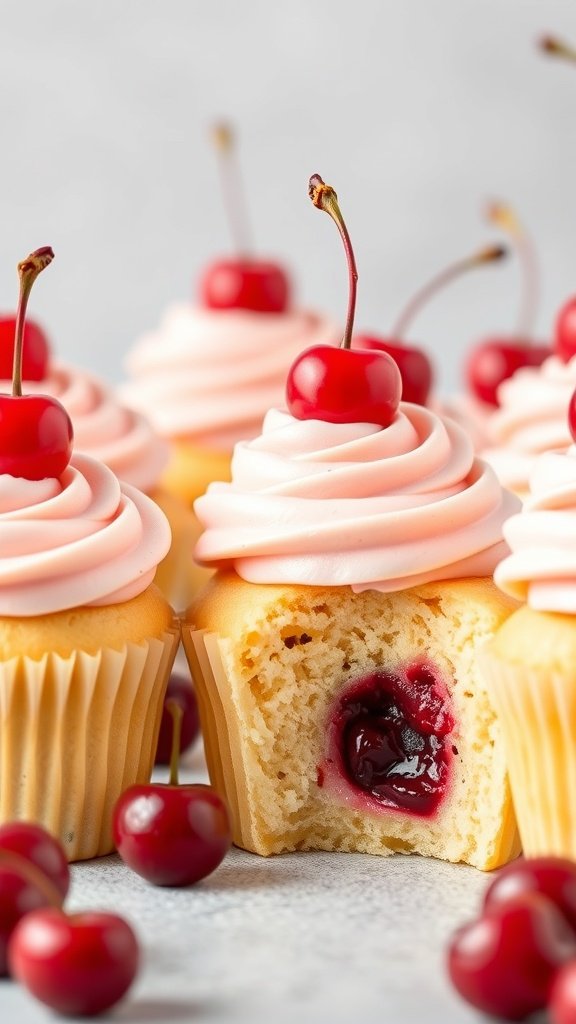 25 Creative Gender Reveal Cupcake Ideas to Celebrate Your Baby's Arrival Cherry Vanilla Gender Reveal Cupcakes with pink frosting and cherries on top