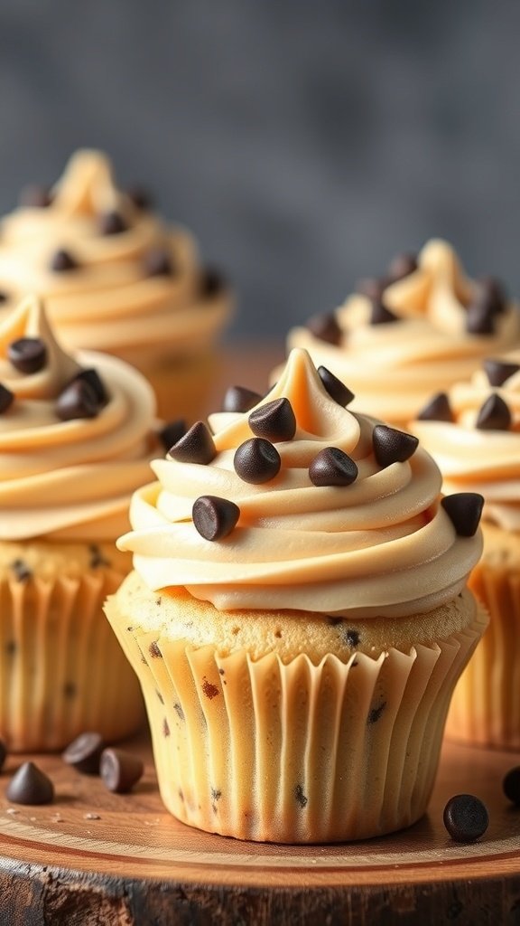 25 Creative Gender Reveal Cupcake Ideas to Celebrate Your Baby's Arrival Delicious chocolate chip cookie dough cupcakes with creamy frosting and chocolate chip toppings.