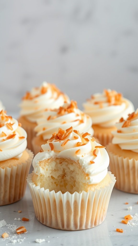 25 Creative Gender Reveal Cupcake Ideas to Celebrate Your Baby's Arrival Coconut cream gender reveal cupcakes with frosting and coconut sprinkles