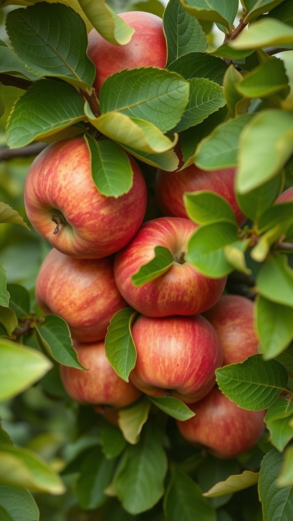 35 Stunning Apple Wallpapers for Your Device A cluster of red apples surrounded by green leaves on a tree.