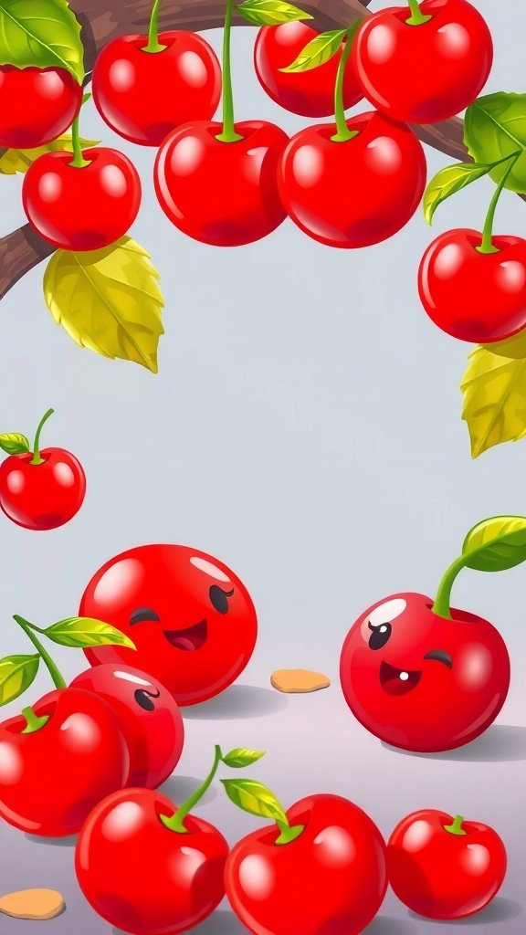 25 Stunning Cherry Wallpaper Designs for Your Phone Cute cartoon cherries with happy faces on a phone wallpaper