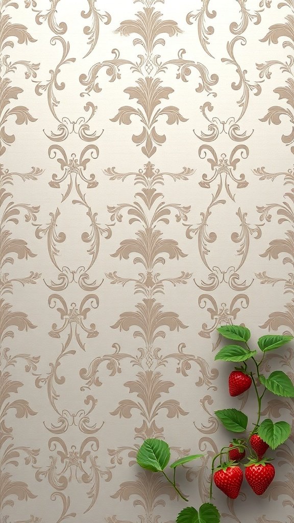 35 Stunning Strawberry Wallpaper Designs for a Fresh Look Elegant strawberry damask wallpaper with strawberries and leaves