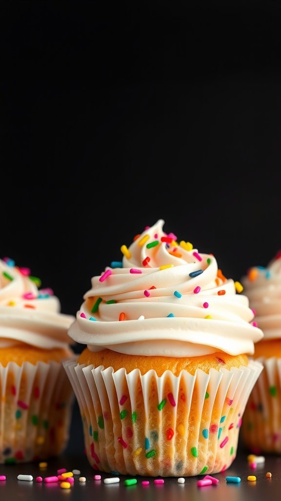 25 Creative Gender Reveal Cupcake Ideas to Celebrate Your Baby's Arrival Colorful funfetti cupcakes with white frosting and rainbow sprinkles