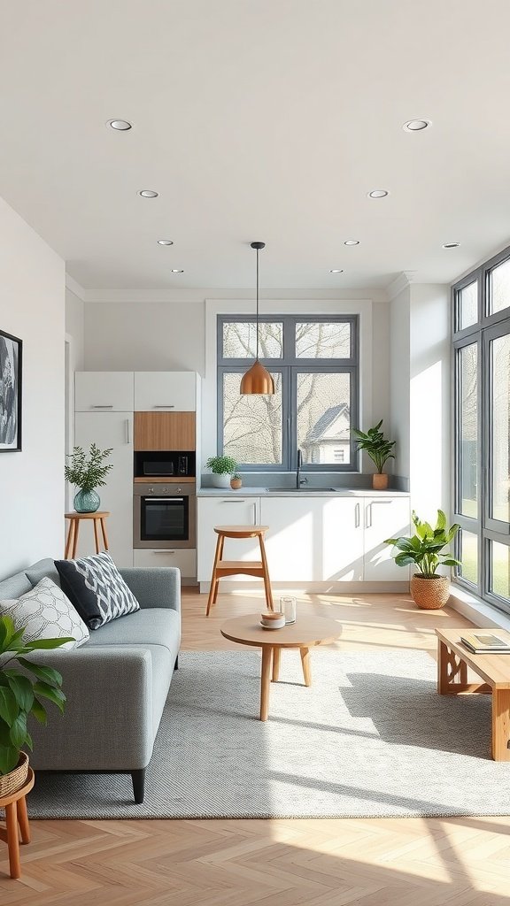 50 Creative Tiny Cottage Kitchen Ideas for Space-Savvy Living A bright and airy open concept kitchen and living area in a tiny cottage.