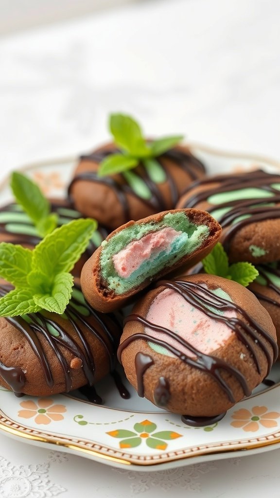 25 Creative Gender Reveal Cookie Ideas to Celebrate Your Big News Mint Chocolate Gender Reveal Cookies with a minty filling and chocolate drizzle