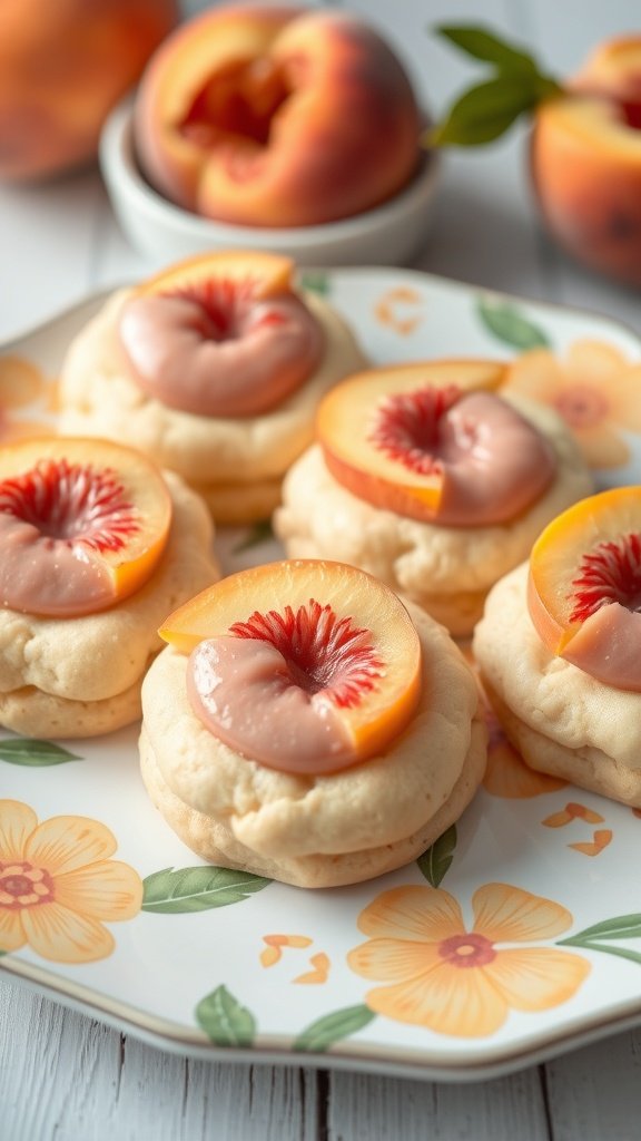 25 Creative Gender Reveal Cookie Ideas to Celebrate Your Big News Peach Cobbler Gender Reveal Cookies on a floral plate