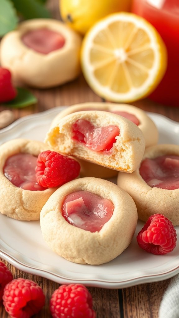 25 Creative Gender Reveal Cookie Ideas to Celebrate Your Big News Delicious raspberry lemonade gender reveal cookies on a plate, surrounded by fresh raspberries and lemons.