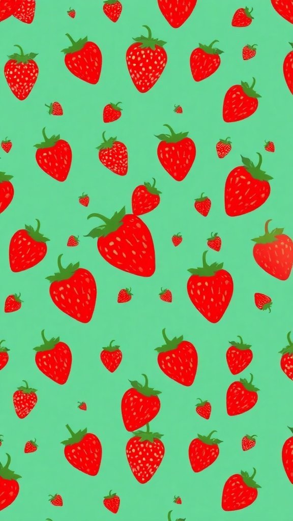 35 Stunning Strawberry Wallpaper Designs for a Fresh Look Retro strawberry wallpaper with red strawberries on a green background