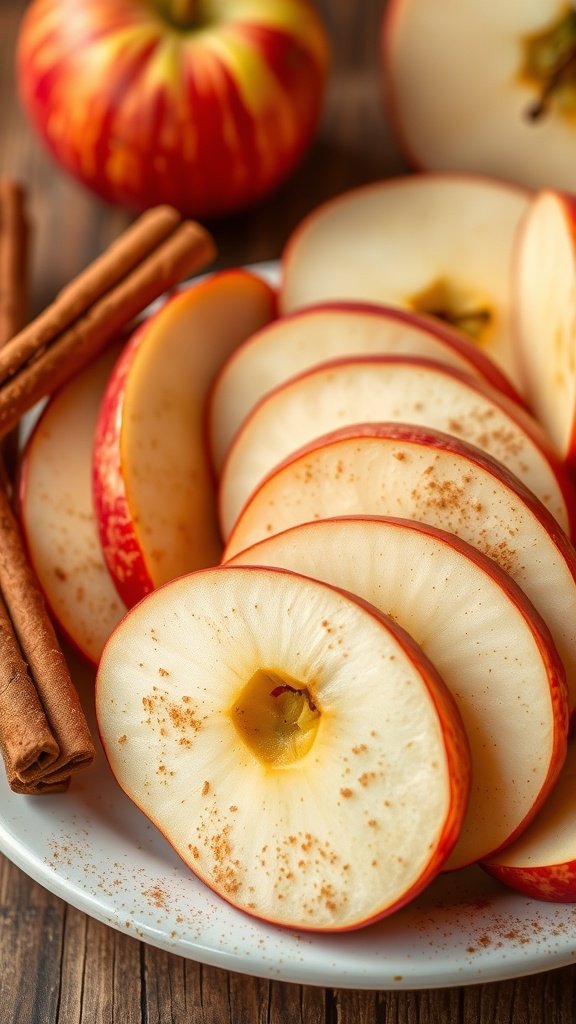 35 Stunning Apple Wallpapers for Your Device A plate of sliced apples with cinnamon sticks, showcasing vibrant red skin and a warm, inviting atmosphere.