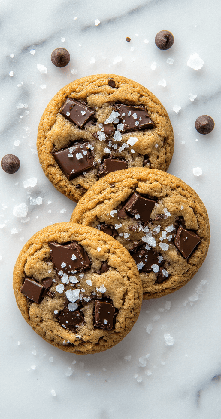 Espresso Cookies: The Bold, Caffeinated Treat That Actually Tastes Like Coffee Overhead view of perfectly baked espresso cookies with melting dark chocolate chunks and flaky sea salt on a vintage marble surface, featuring golden-brown edges and soft centers, with steam rising gently.
