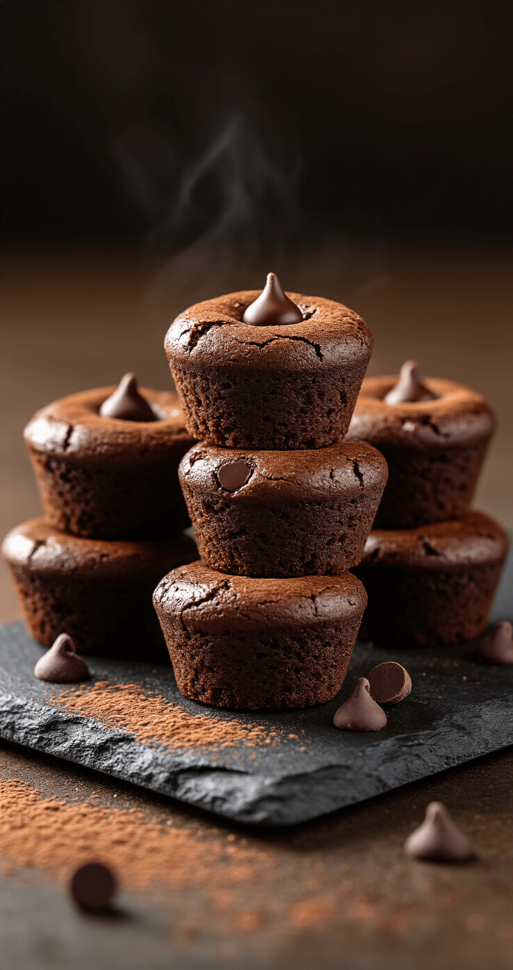Coffee Brownie Bites: The Fudgy Espresso-Chocolate Fix You Can Make in 30 Minutes Dramatic food photography of coffee brownie bites on a slate serving board, featuring rich chocolate tones, crackled tops, chocolate chips, and a dusting of cocoa powder, with warm lighting and shallow depth of field.